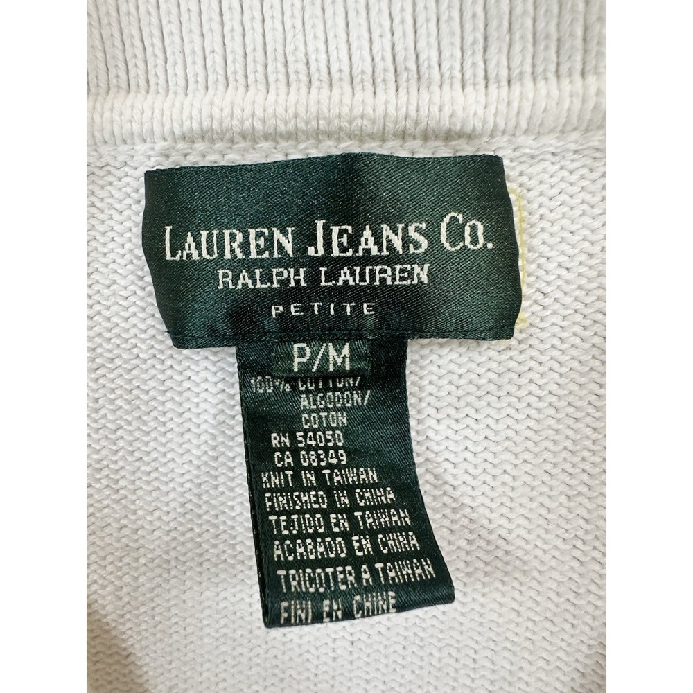 Y2K Lauren Ralph Lauren Jeans Co Sweater Womens PM White Cotton RL Crest Petite - Picture 3 of 10
